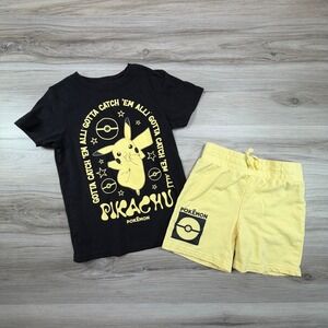 Kids Pokemon Pikachu T Shirt and Shorts Set Black‎ Yellow Size XS